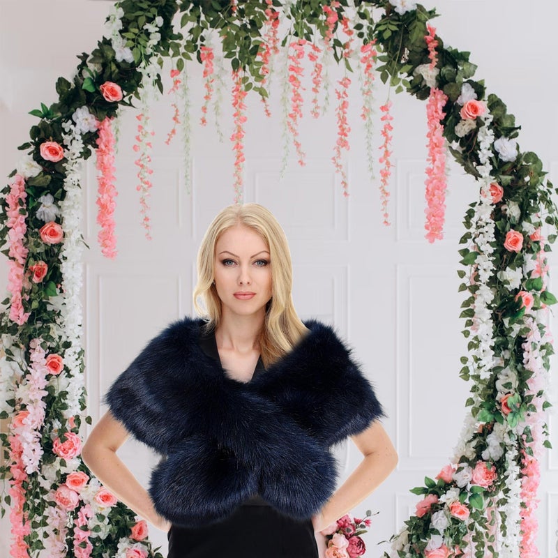 Dikoaina Extra Large Women's Faux Fur Collar for Winter Coat (Navy Blue, 100cm) - Image 5